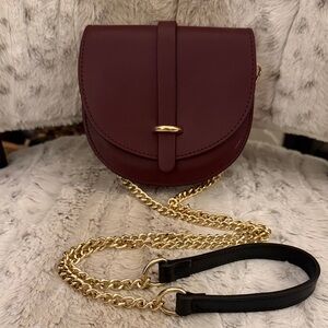 Elegant Burgundy Crossbody Bag with Gold Chain